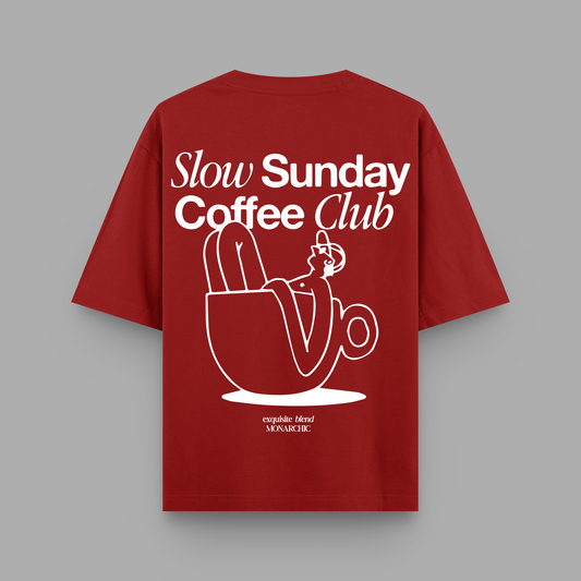 Slow Sunday Coffee Club Heavyweight Oversized Tee Red