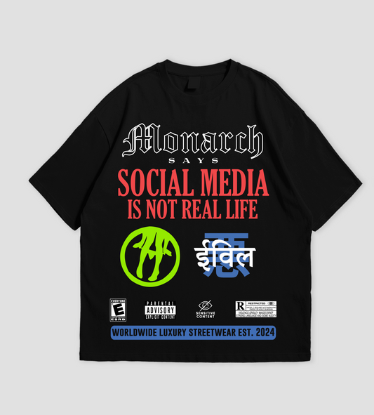 Social Media Is Not Real Life Heavyweight Oversized Tee